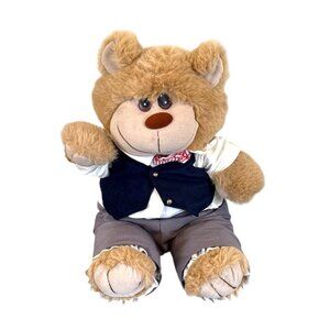 Just Friends Bear Vest Bow tie  Shirt Beige Tan Plush Stuffed Animal 21" Trapper
